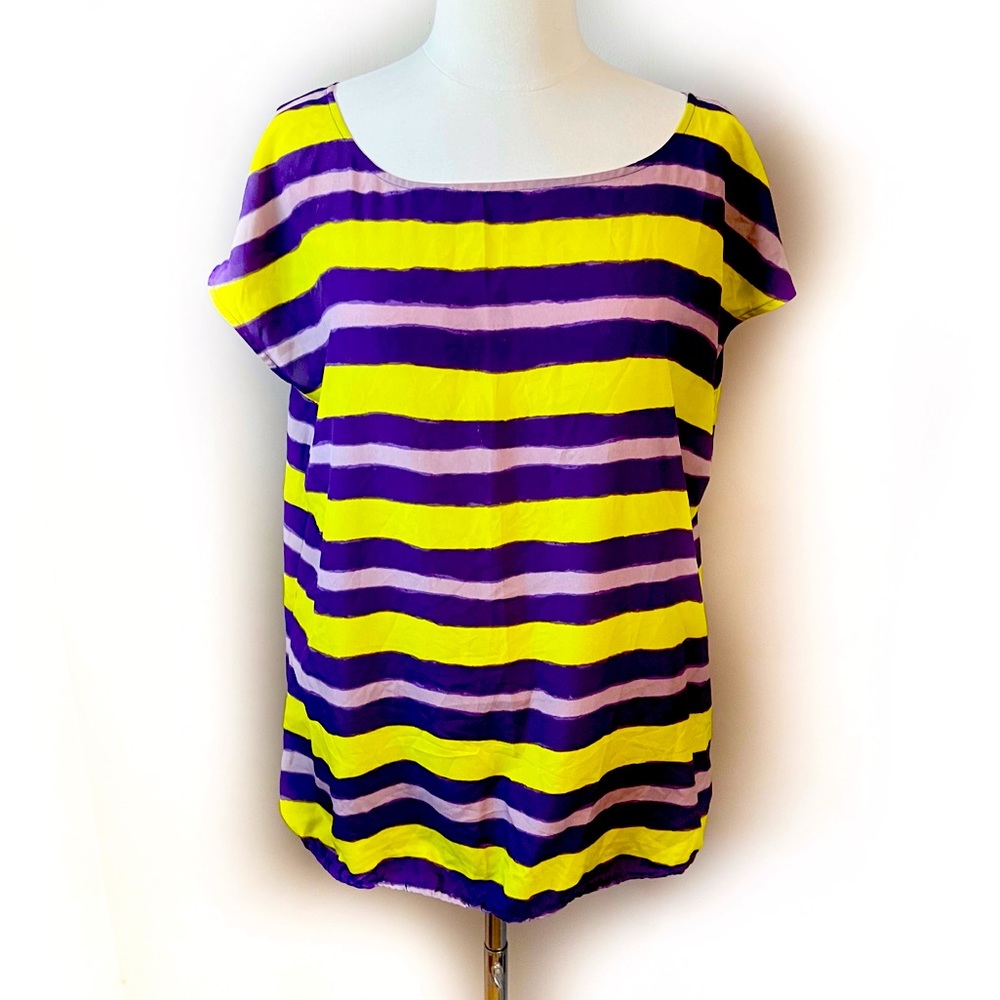 LOFT short sleeve yellow and purple blouse size L